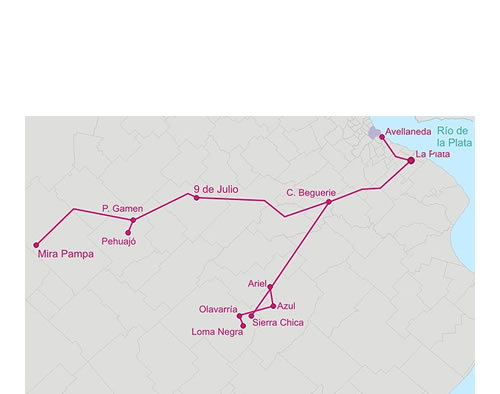 El ex Ferrocarril Provincial de Buenos Aires, los ramales a Olavarría y Mira Pampa fueron clausurados en 1961.
